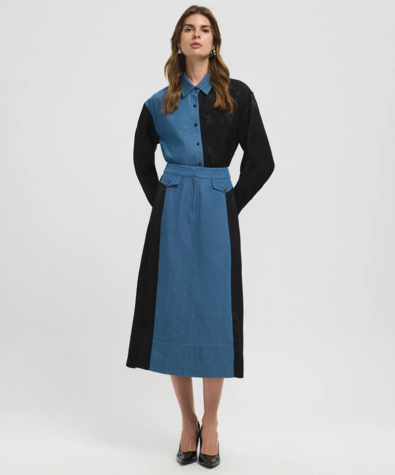 ابيكول Mixed Color-Block Skirt